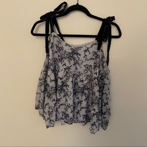 LOFT light blue cold shoulder tie detailed blouse